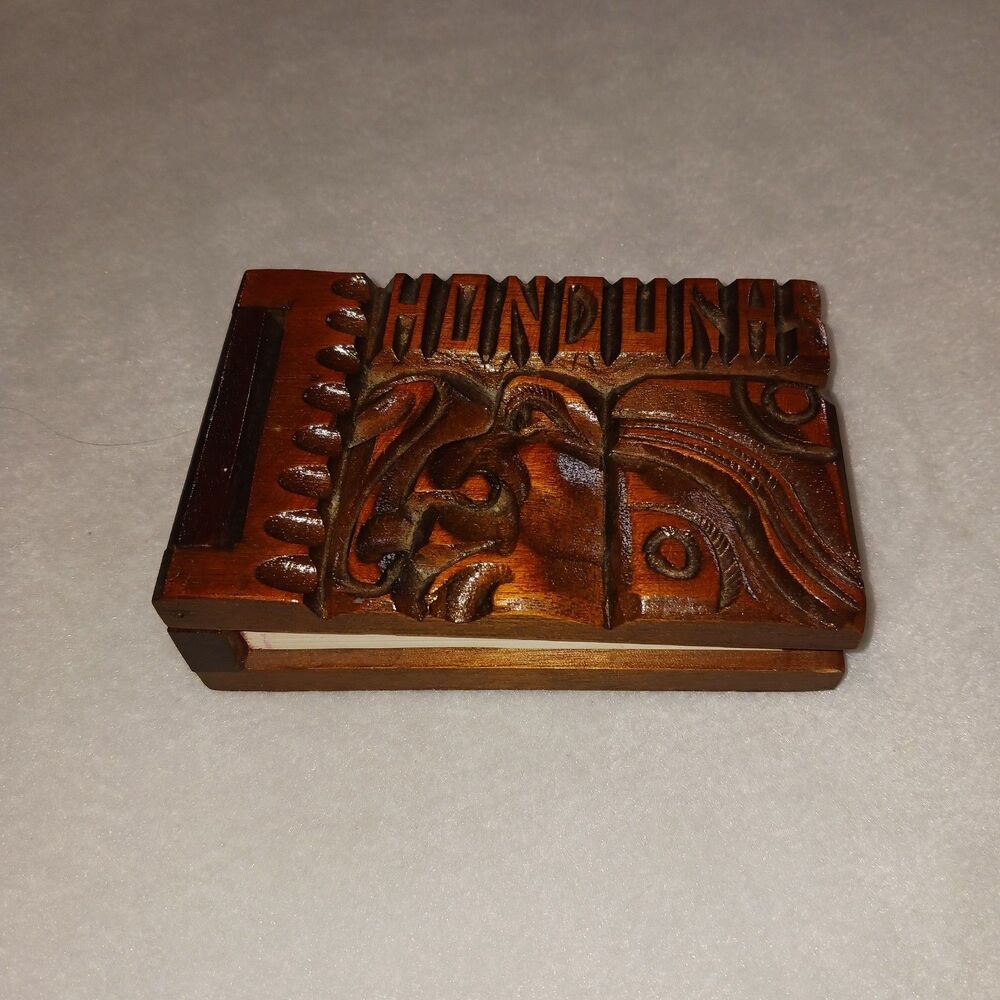 Carved Wooden Honduras Notepad Holder 4.74"×3.25×1.25"